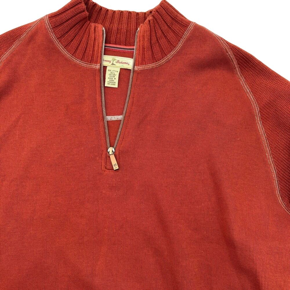 Tommy Bahama Mens XXL 1/4 Zip 100% Cotton sweater pullover burnt orange rust